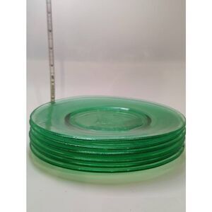Le Smith - Set of 6 - Etched Sailing Ship, Green Glass Plates